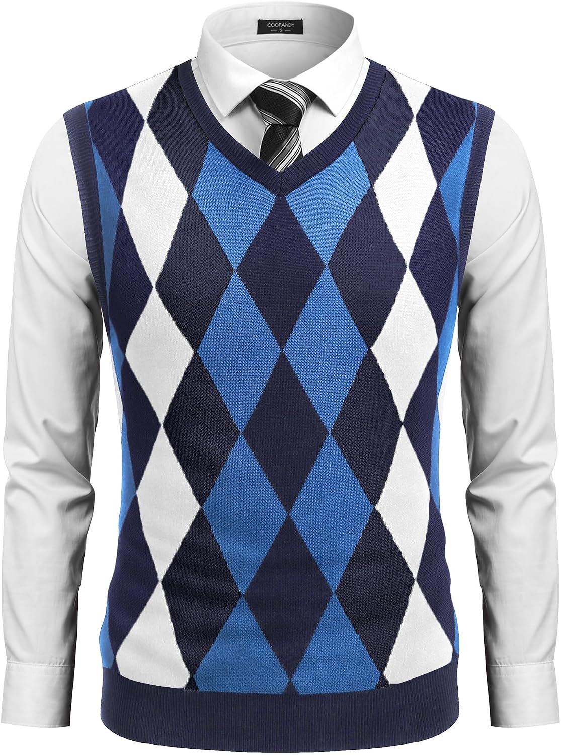 COOFANDY Men's Sleeveless V Neck Pullover Sweater Argyle Knit Vest Sweaters