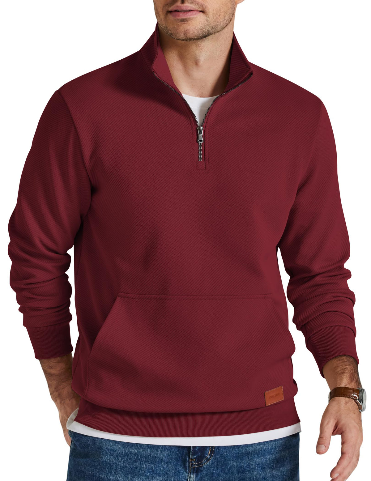 COOFANDY Mens Quarter Zip Pullover Modern Quilted Mock Neck Sweatshirt