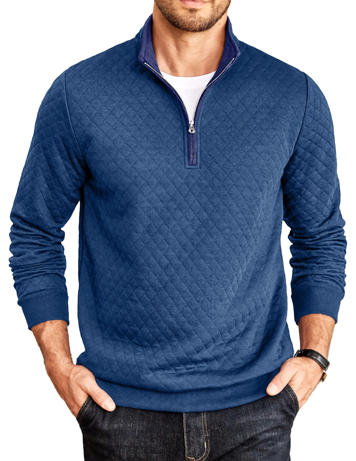 COOFANDY Mens Quarter Zip Pullover Casual Mock Neck Quilted Sweatshirt 2026