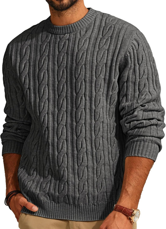 PJ PAUL JONES Mens Sweater Crewneck Cable Knit Pullover