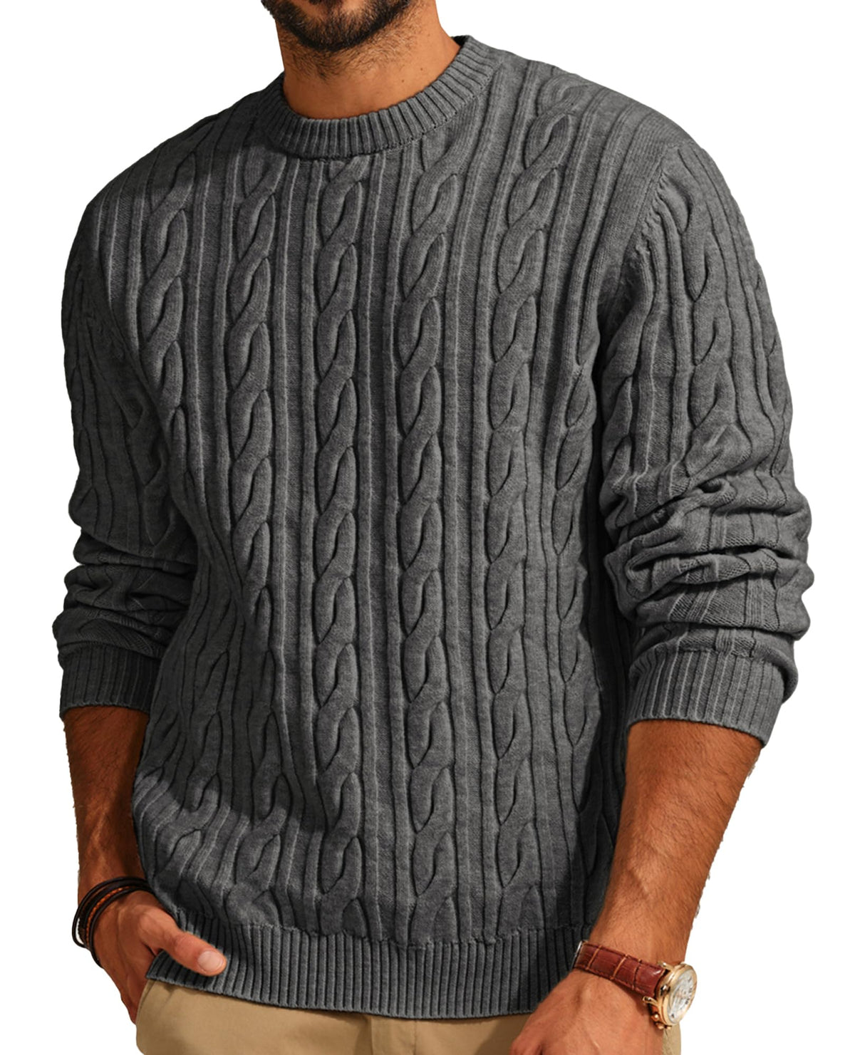 PJ PAUL JONES Mens Sweater Crewneck Cable Knit Pullover