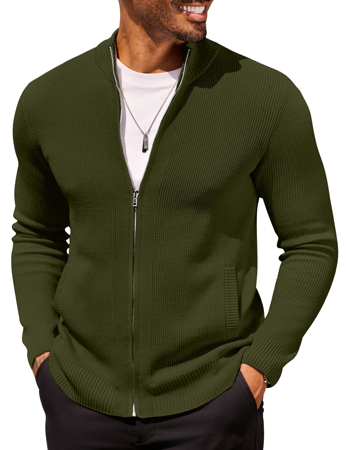 COOFANDY Mens Zip Up Cardigan Sweater Slim Fit Casual Full Zipper Sweaters