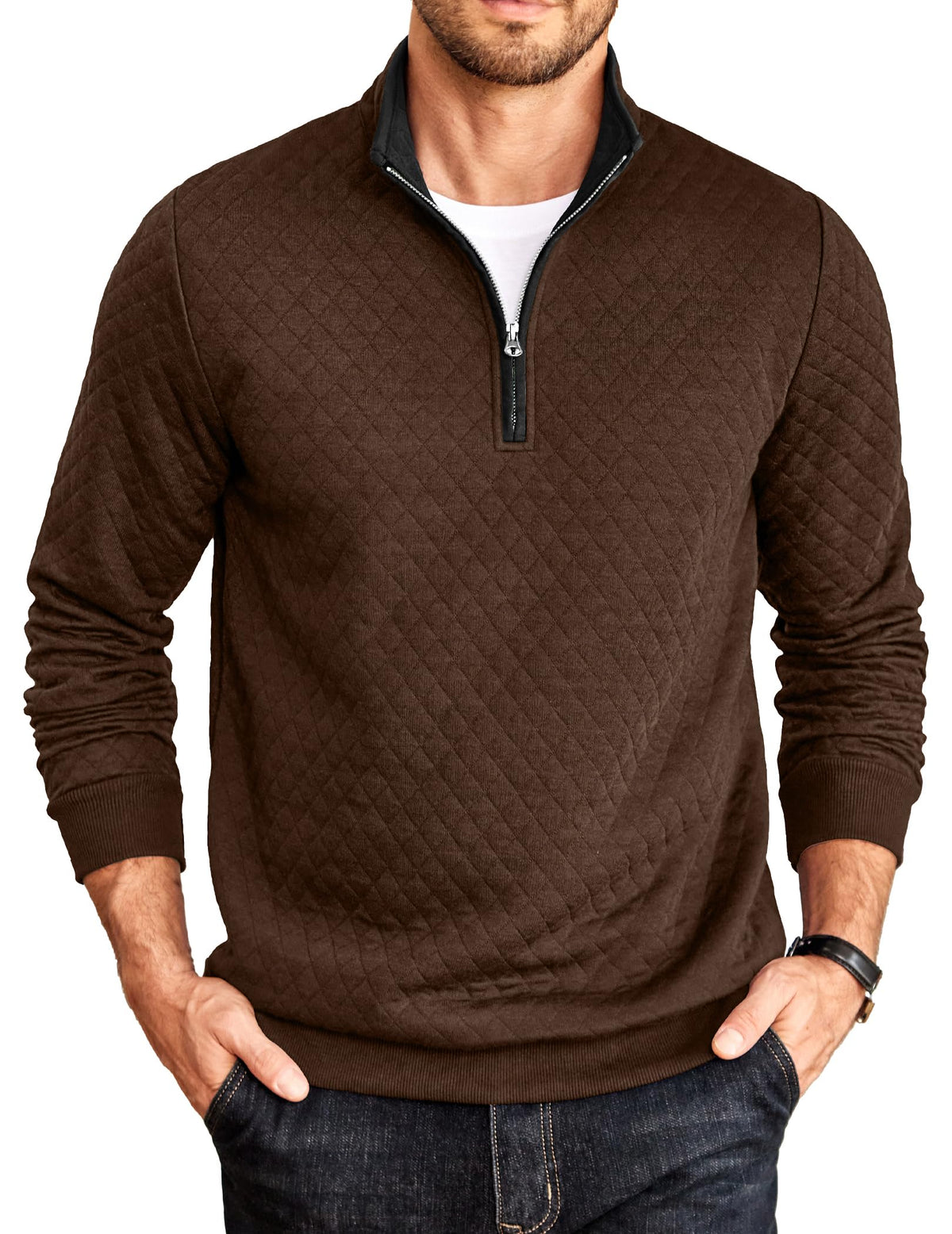 COOFANDY Mens Quarter Zip Pullover Casual Mock Neck Quilted Sweatshirt 2026