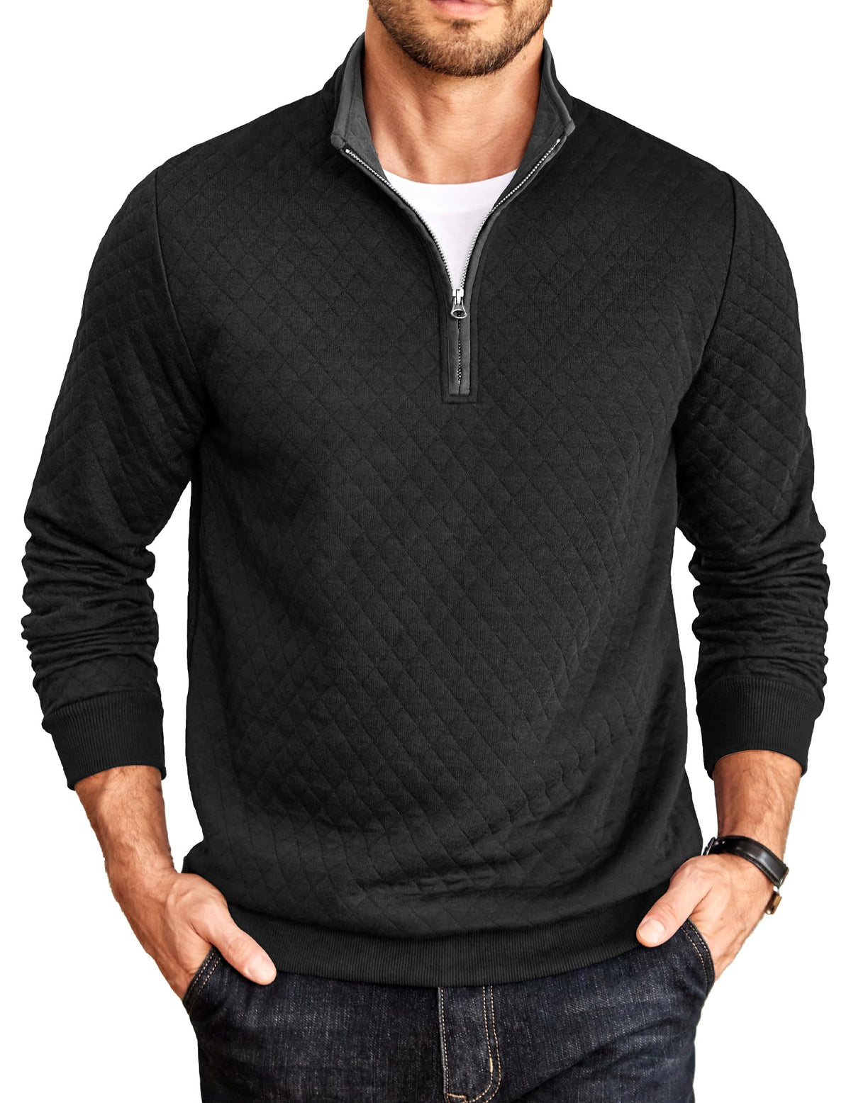 COOFANDY Mens Quarter Zip Pullover Casual Mock Neck Quilted Sweatshirt 2026