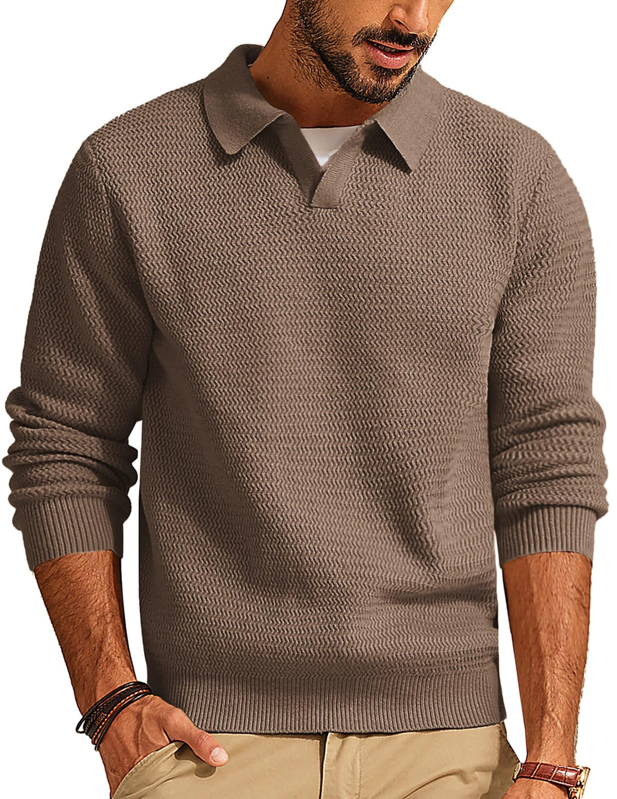PJ PAUL JONES Mens Polo Collar Casual Textured Knit Pullover Sweater