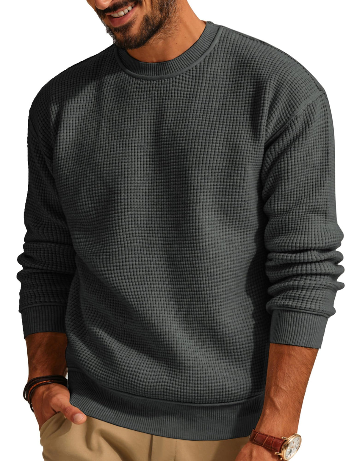 PJ PAUL JONES Mens Waffle Knit Sweater Crewneck Pullover Sweaters