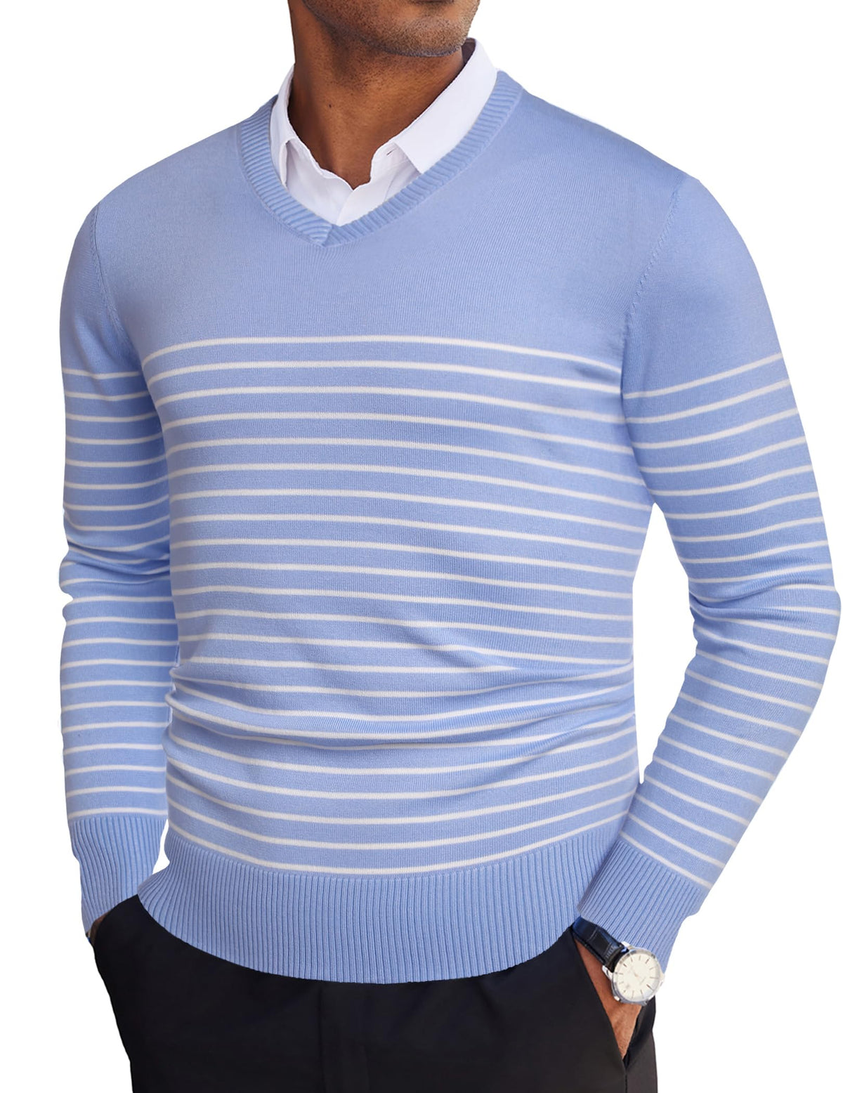 COOFANDY Men's V Neck Sweater Lightweight Knitted Pullover Sweaters