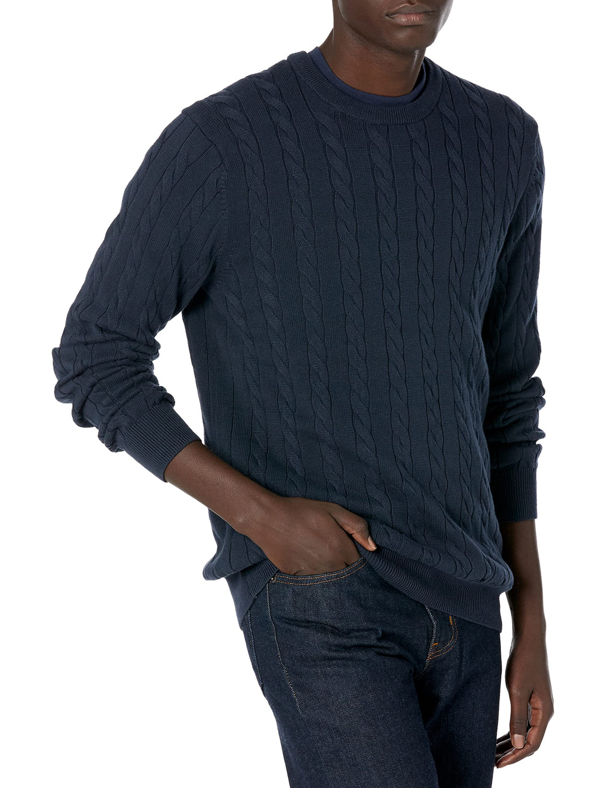 Amazon Essentials Men's Cable Knit Cotton Pullover Crewneck Sweater, Ribbed