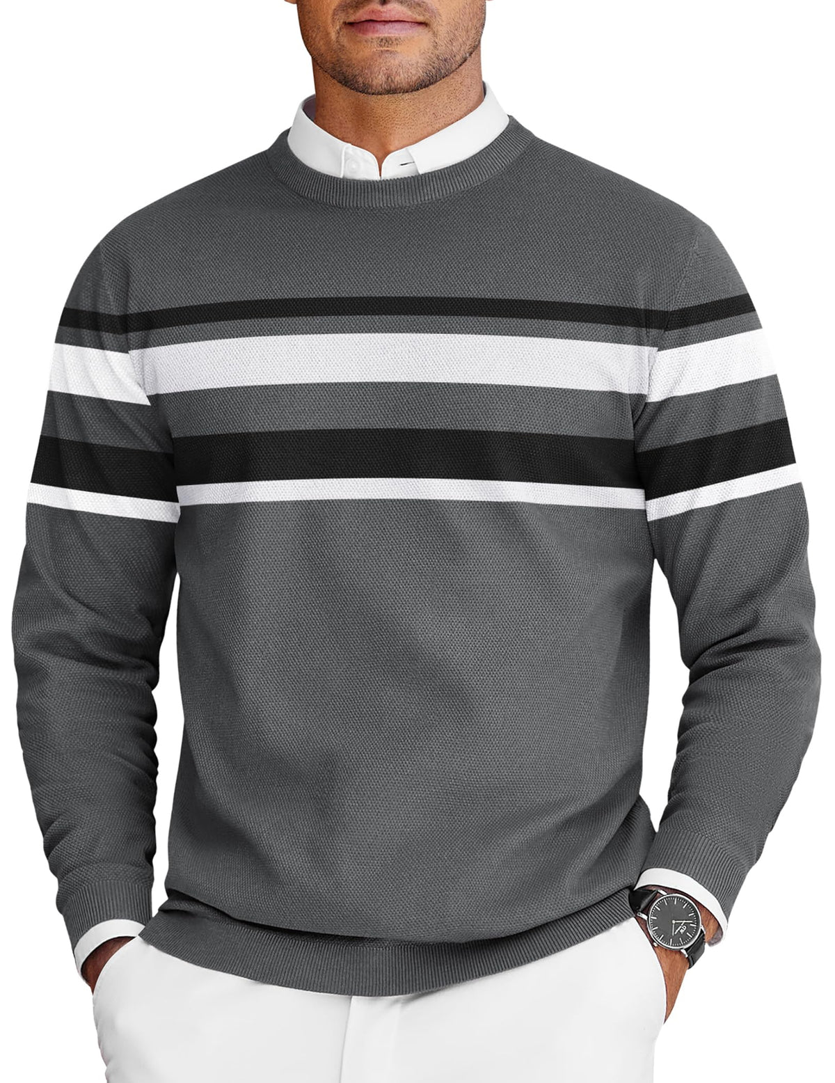 COOFANDY Mens Crew Neck Sweaters Long Sleeve Lightweight Pullover Sweater
