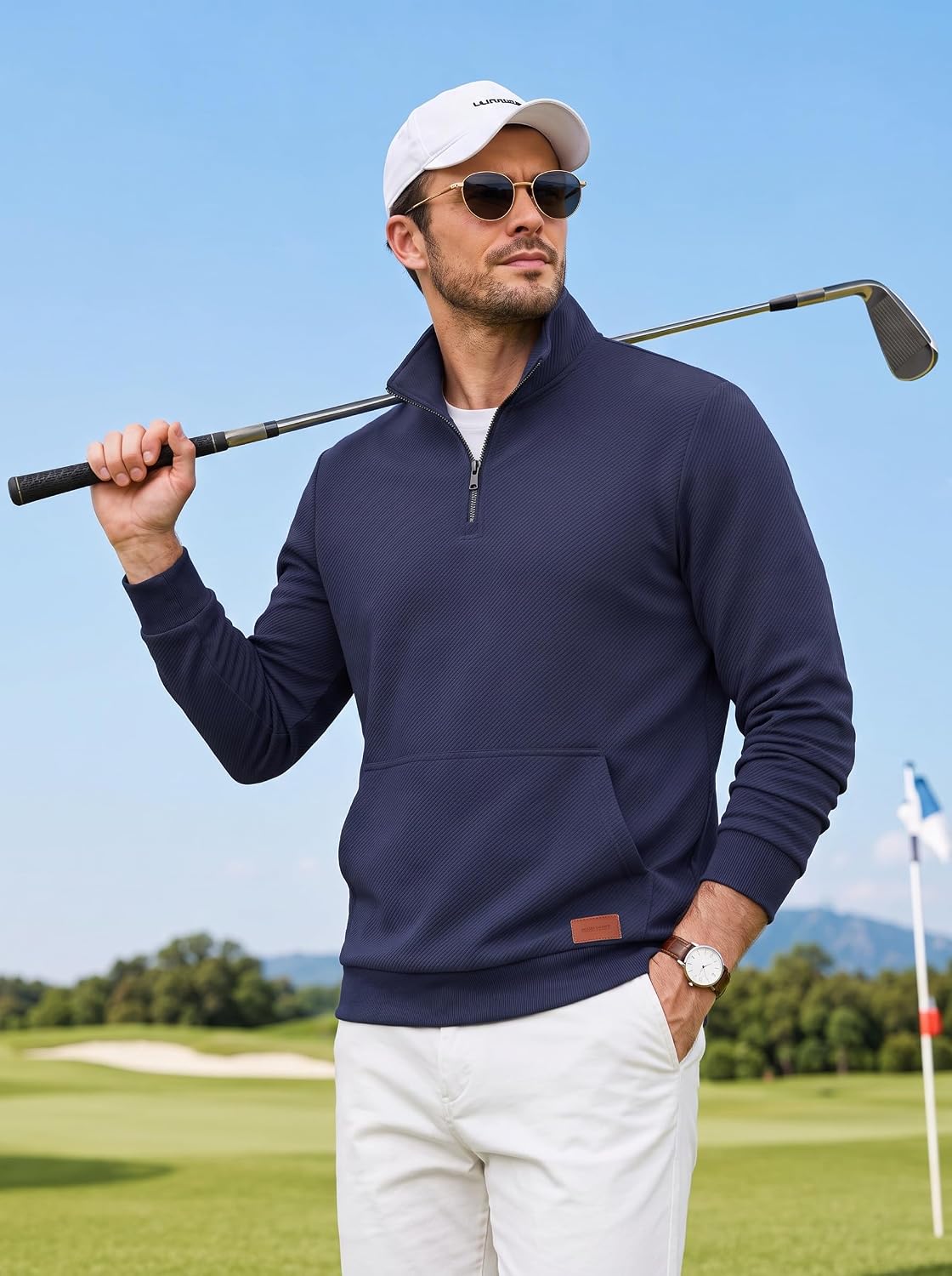 COOFANDY Mens Quarter Zip Pullover Modern Quilted Mock Neck Sweatshirt