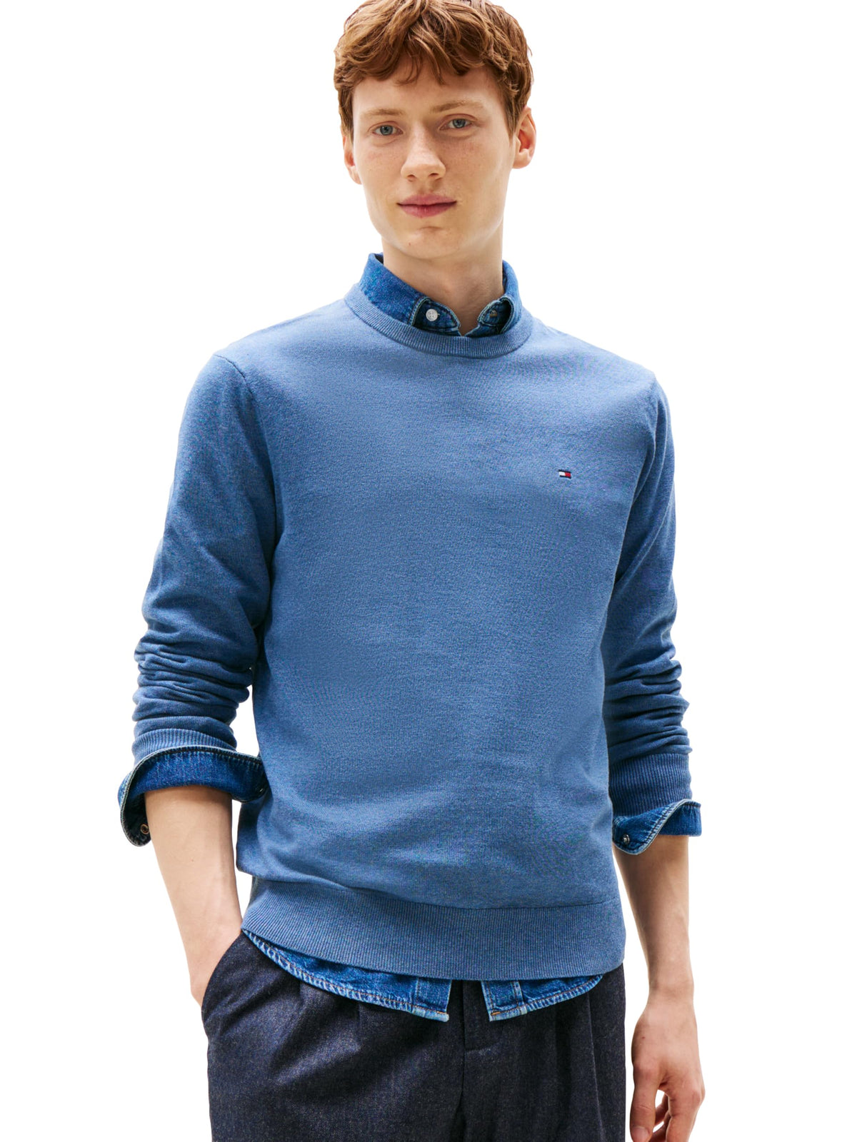 Tommy Hilfiger Men's Cotton Solid Crewneck Sweater Lightweight Pullover, Also Available in Big & Tall