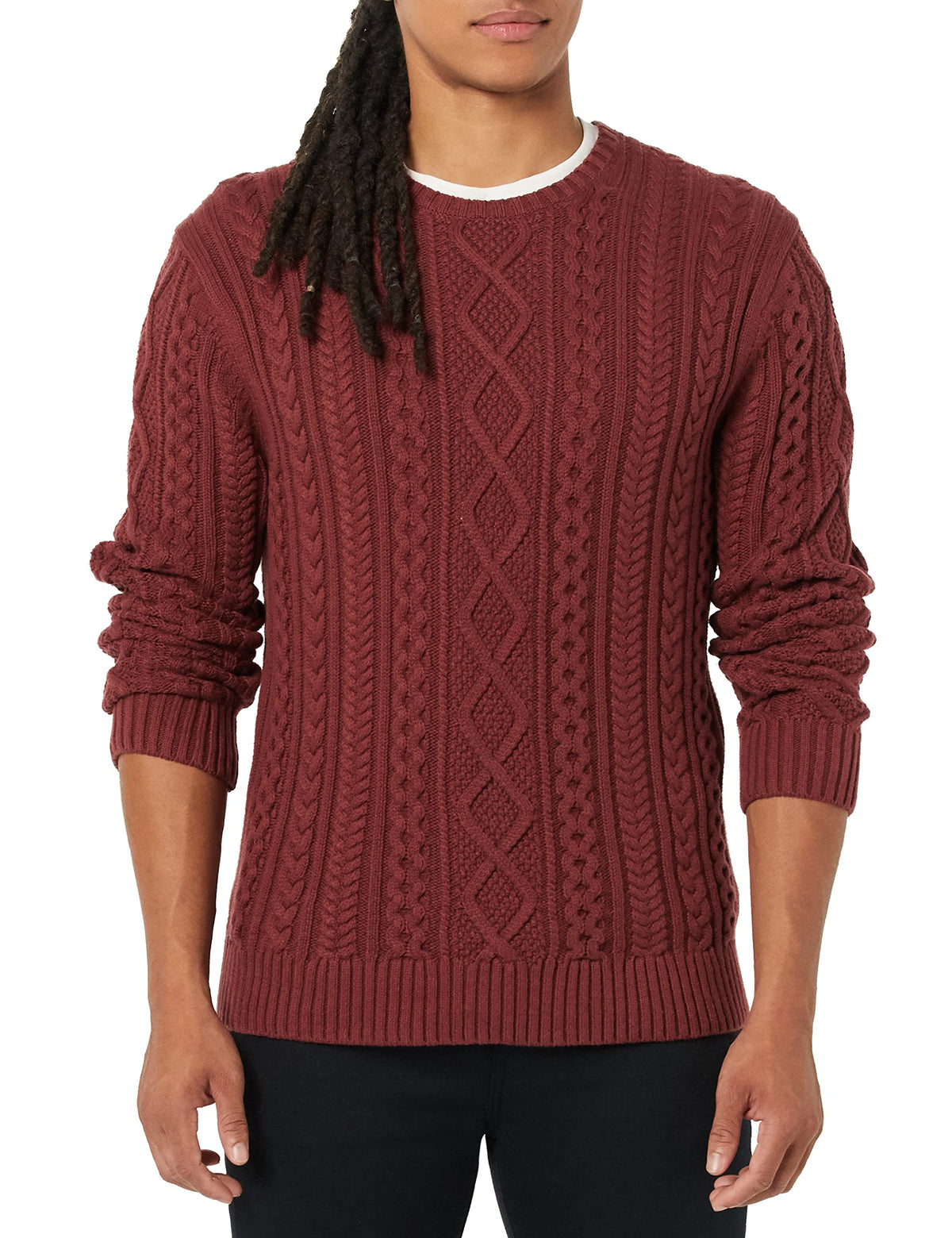 Amazon Essentials Men's Long-Sleeve 100% Cotton Knitted Fisherman Cable Crewneck Sweater