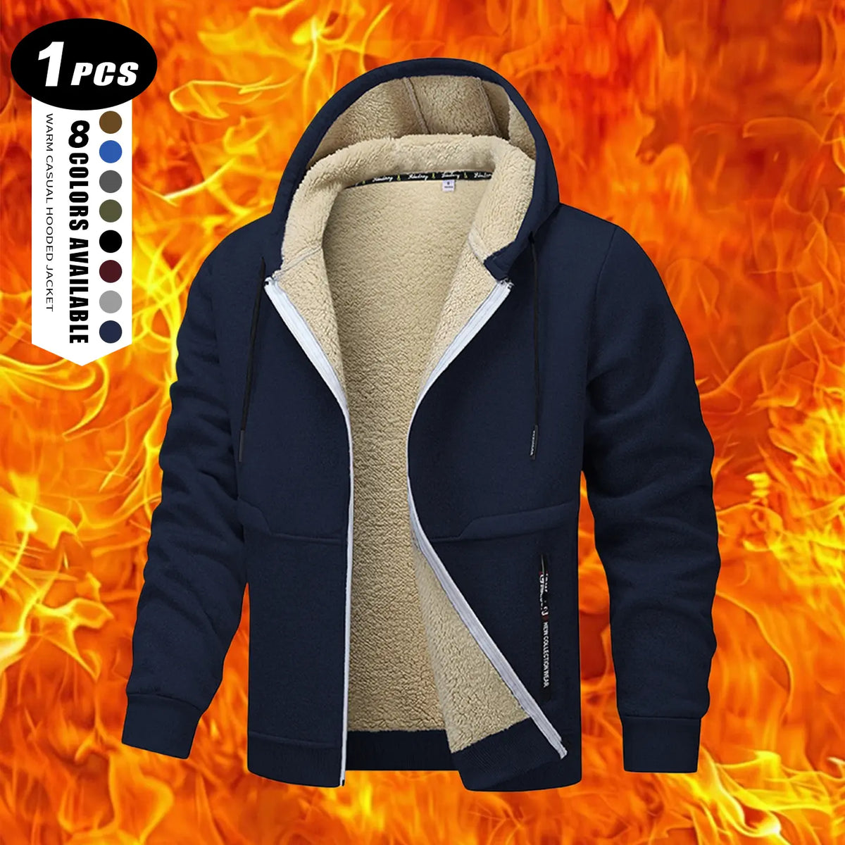 Men's Plain Zip-Up Hoodie - Thick Sherpa Fleece Lined Winter Fleece Jacket with Zippered Pockets for Casual Outdoor Work Use