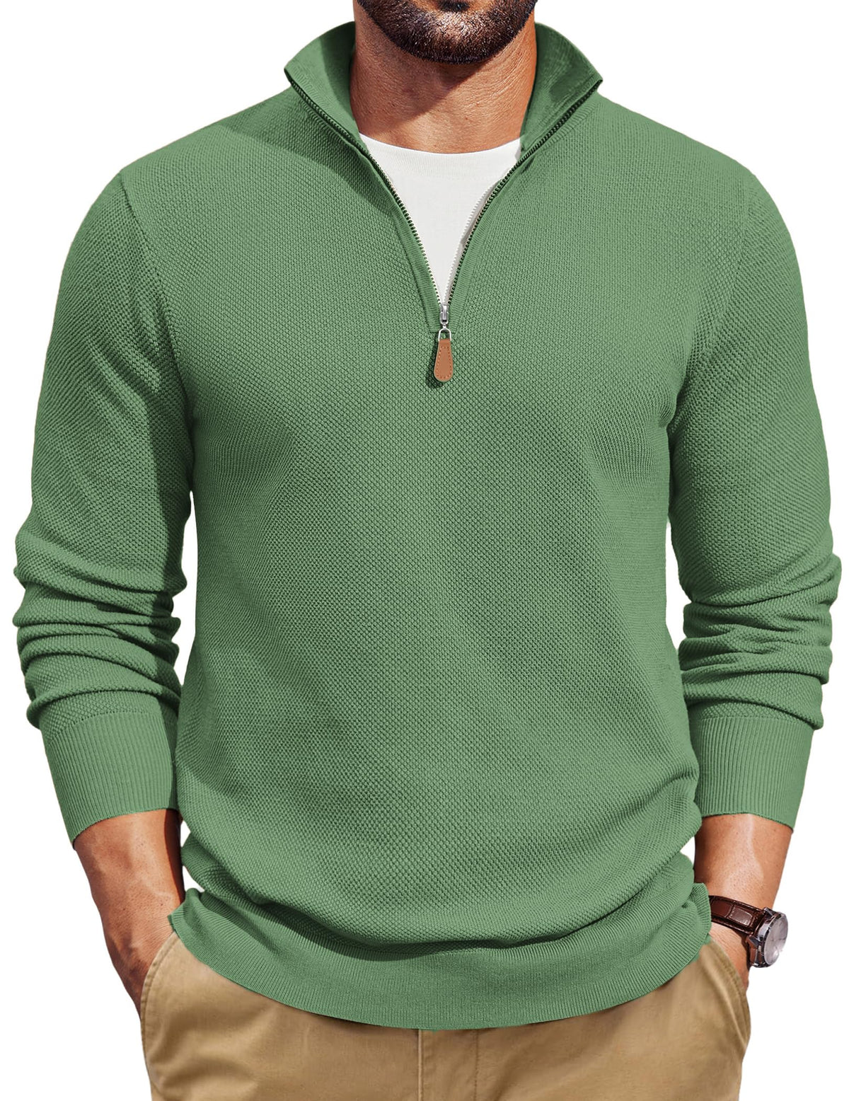 COOFANDY Men's Quarter Zip Pullover Dress Regular Fit Mock Neck Sweater