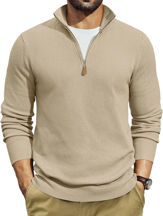 COOFANDY Men's Quarter Zip Pullover Dress Regular Fit Mock Neck Sweater