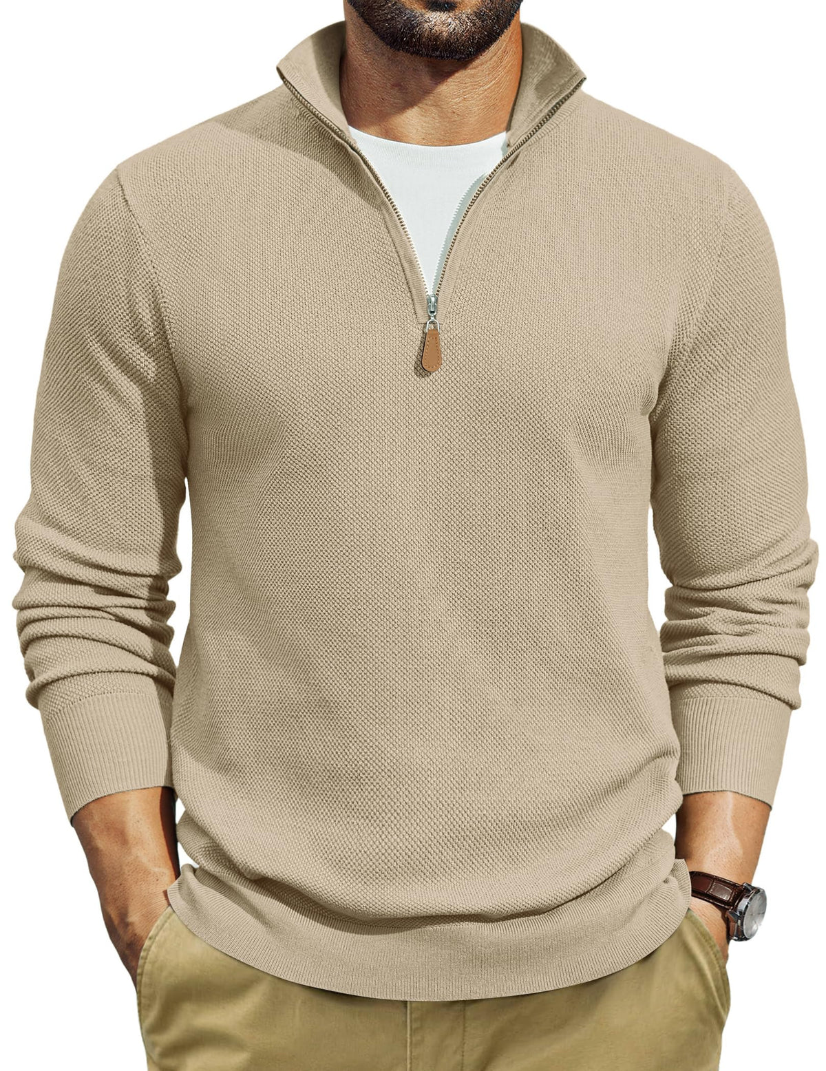 COOFANDY Men's Quarter Zip Pullover Dress Regular Fit Mock Neck Sweater