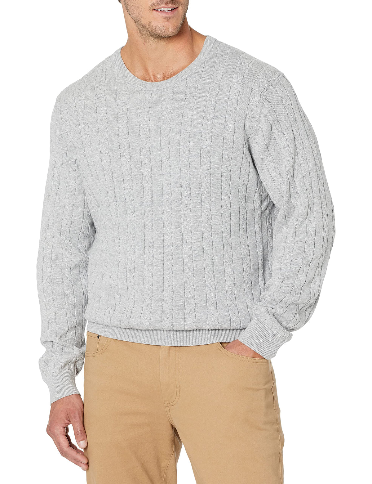 Amazon Essentials Men's Cable Knit Cotton Pullover Crewneck Sweater, Ribbed