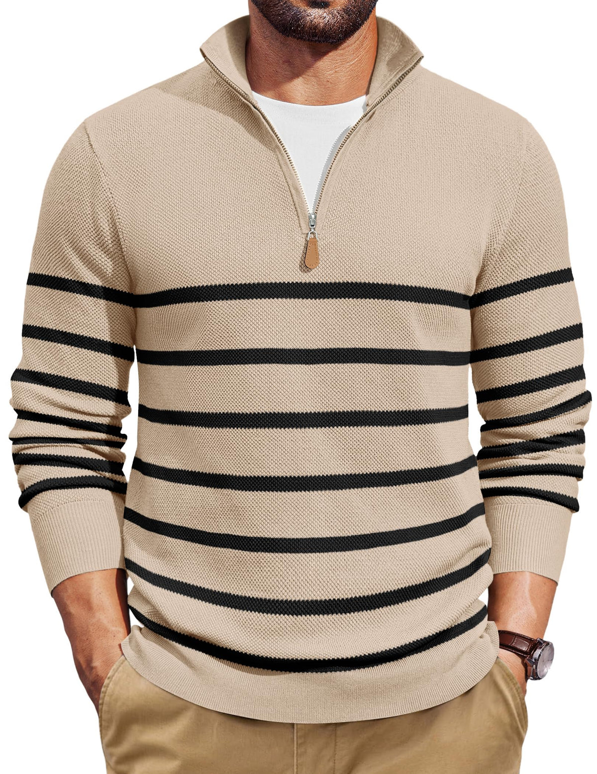 COOFANDY Men's Quarter Zip Pullover Dress Regular Fit Mock Neck Sweater