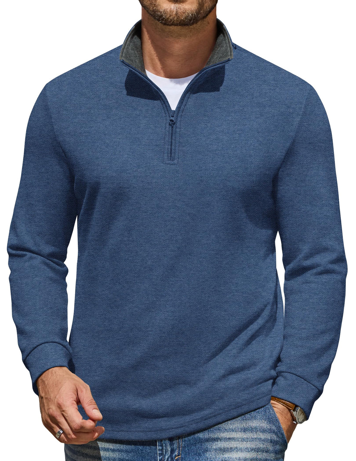 COOFANDY Mens Quarter Zip Pullover Mock Neck Sweatshirt Long Sleeve Sweater