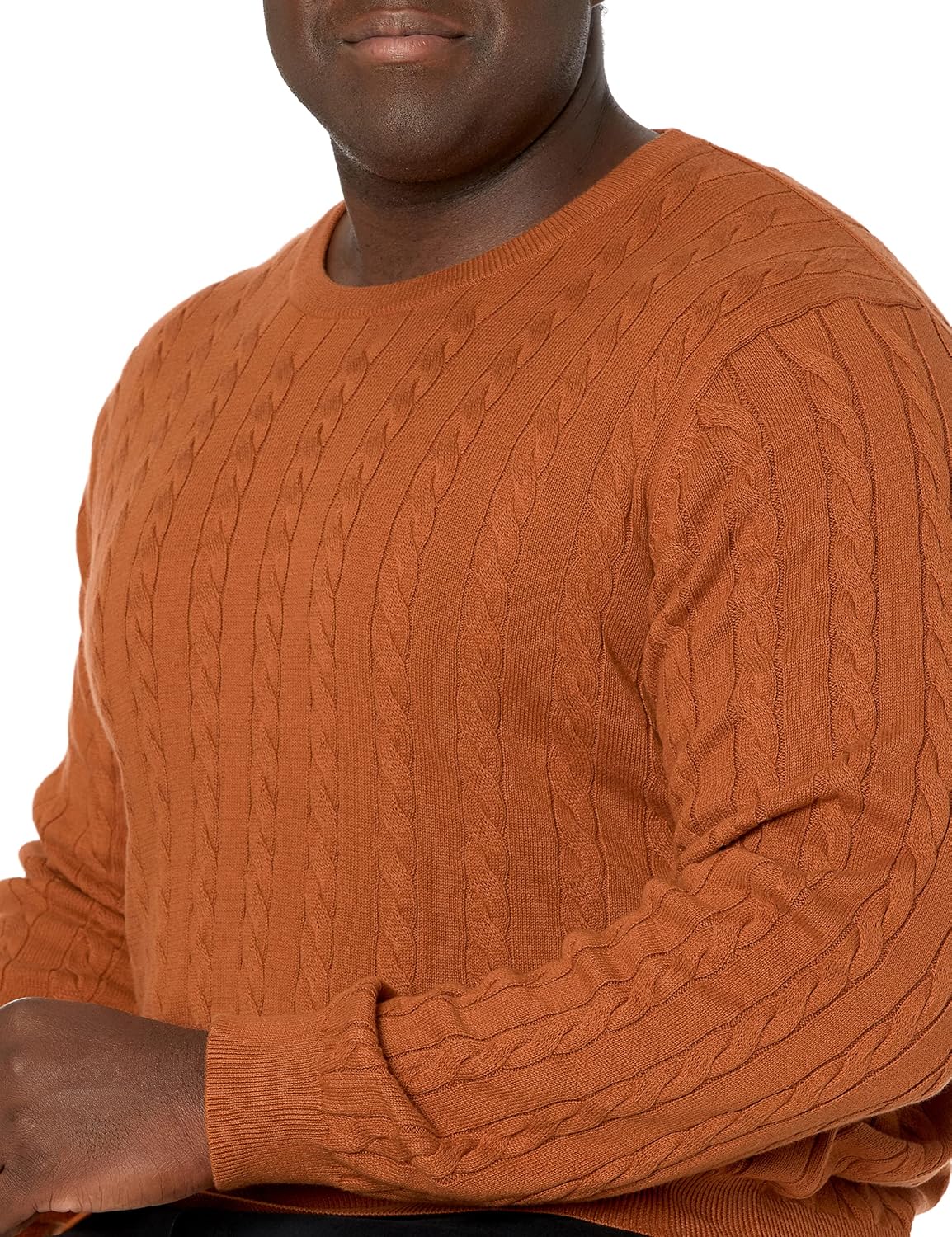 Amazon Essentials Men's Cable Knit Cotton Pullover Crewneck Sweater, Ribbed