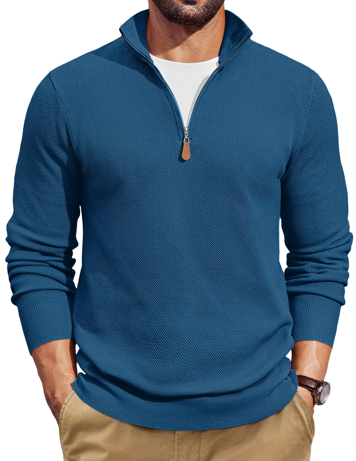 COOFANDY Men's Quarter Zip Pullover Dress Regular Fit Mock Neck Sweater