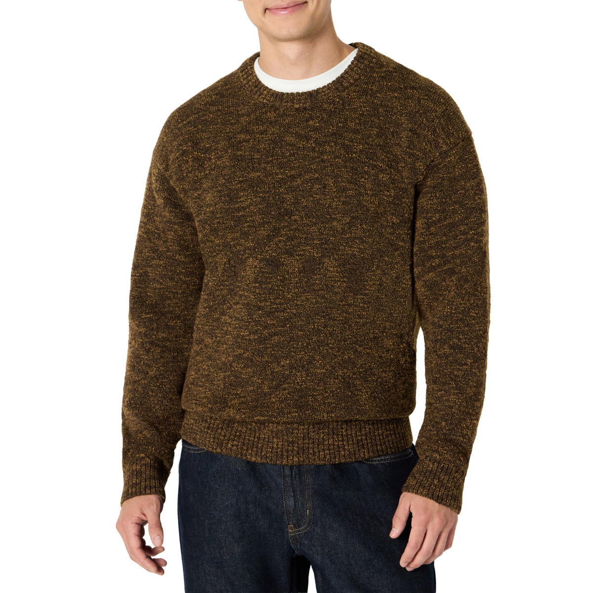 Amazon Essentials Men's Relaxed-Fit Two-Tone Heavyweight Crewneck Pullover Sweater, Wool Blend