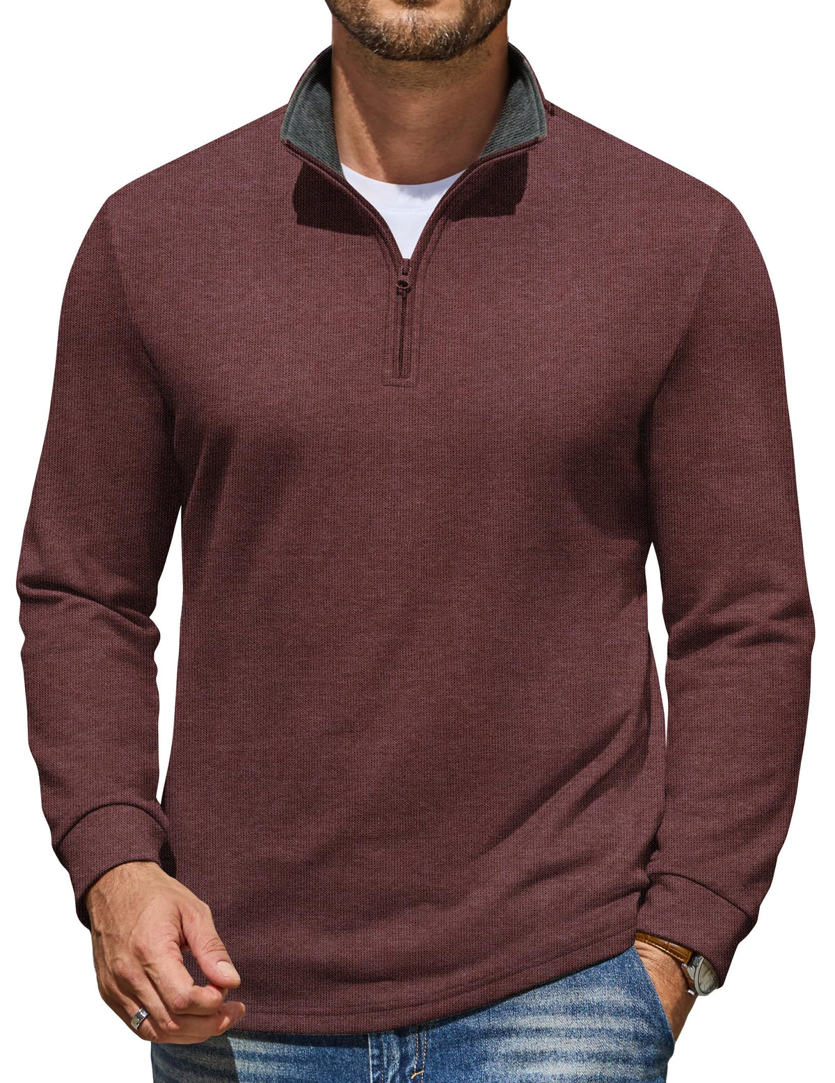COOFANDY Mens Quarter Zip Pullover Mock Neck Sweatshirt Long Sleeve Sweater