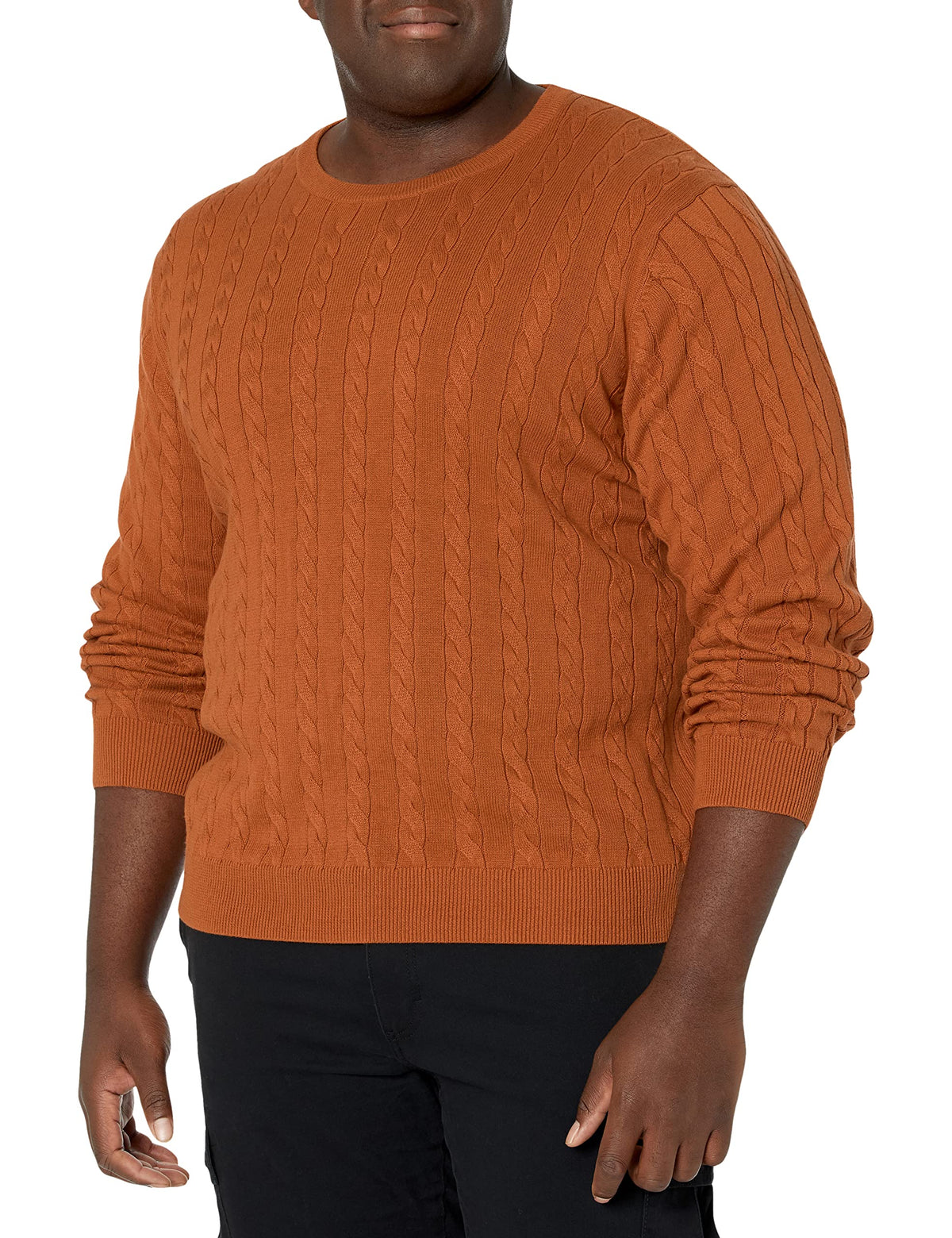 Amazon Essentials Men's Cable Knit Cotton Pullover Crewneck Sweater, Ribbed