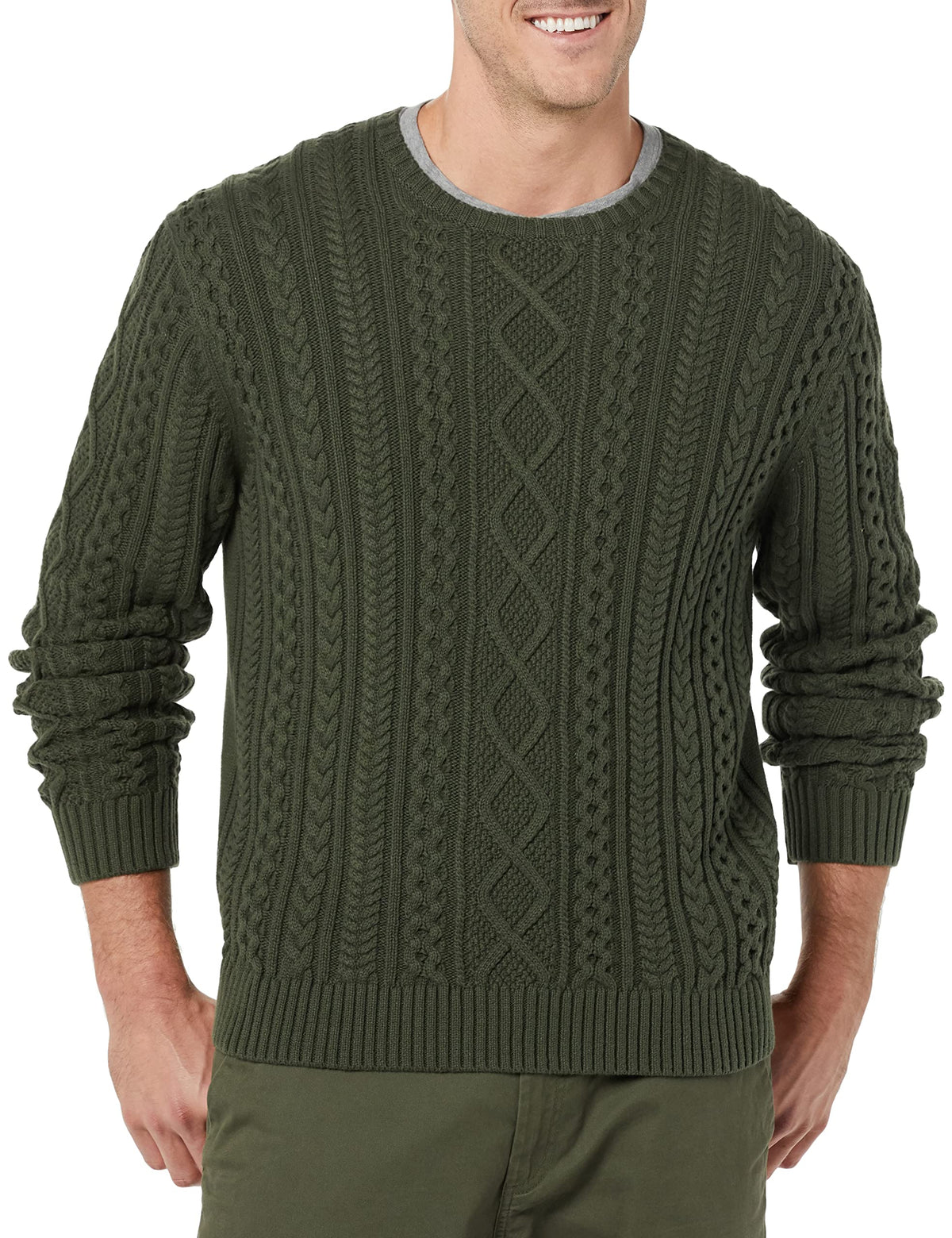 Amazon Essentials Men's Long-Sleeve 100% Cotton Knitted Fisherman Cable Crewneck Sweater
