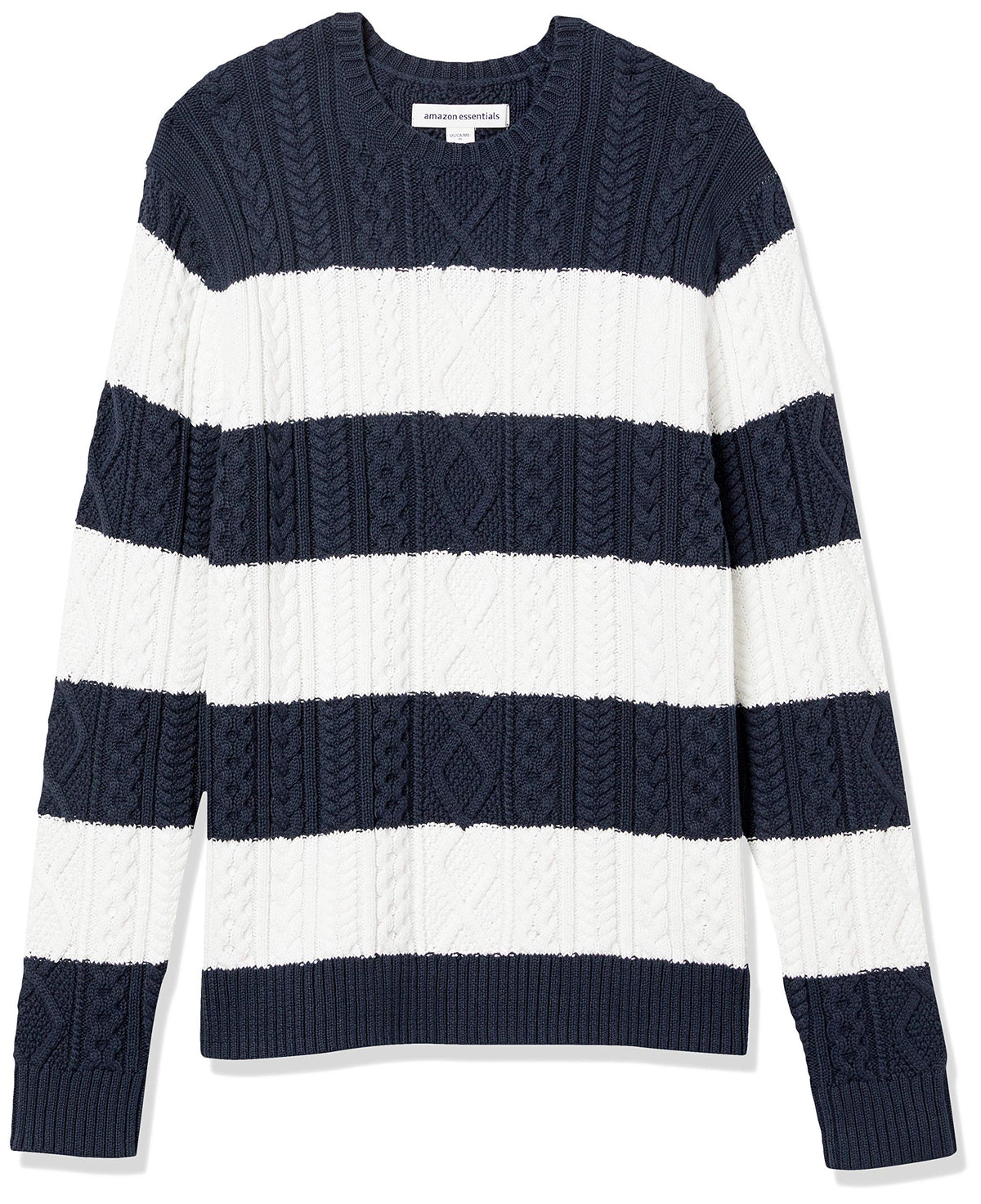 Amazon Essentials Men's Long-Sleeve 100% Cotton Knitted Fisherman Cable Crewneck Sweater