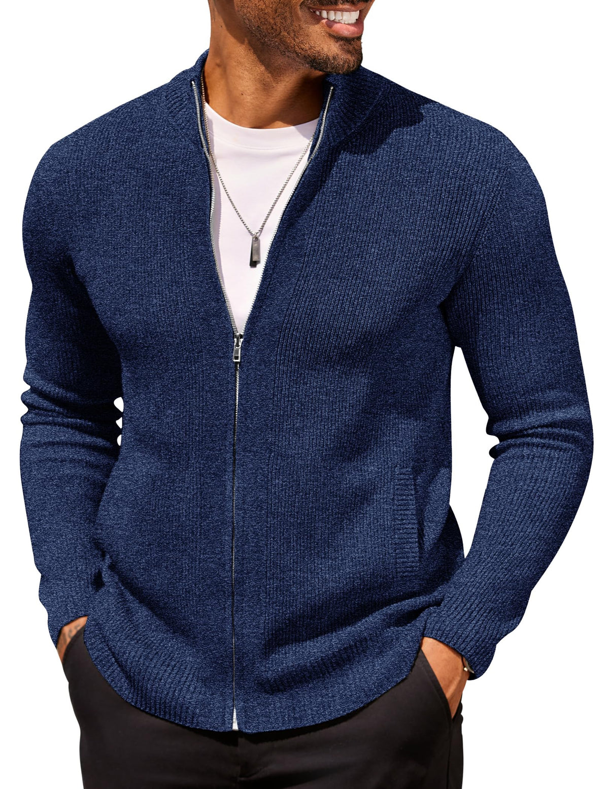 COOFANDY Mens Zip Up Cardigan Sweater Slim Fit Casual Full Zipper Sweaters