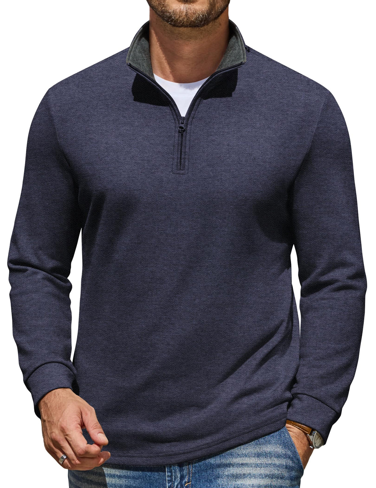 COOFANDY Mens Quarter Zip Pullover Mock Neck Sweatshirt Long Sleeve Sweater