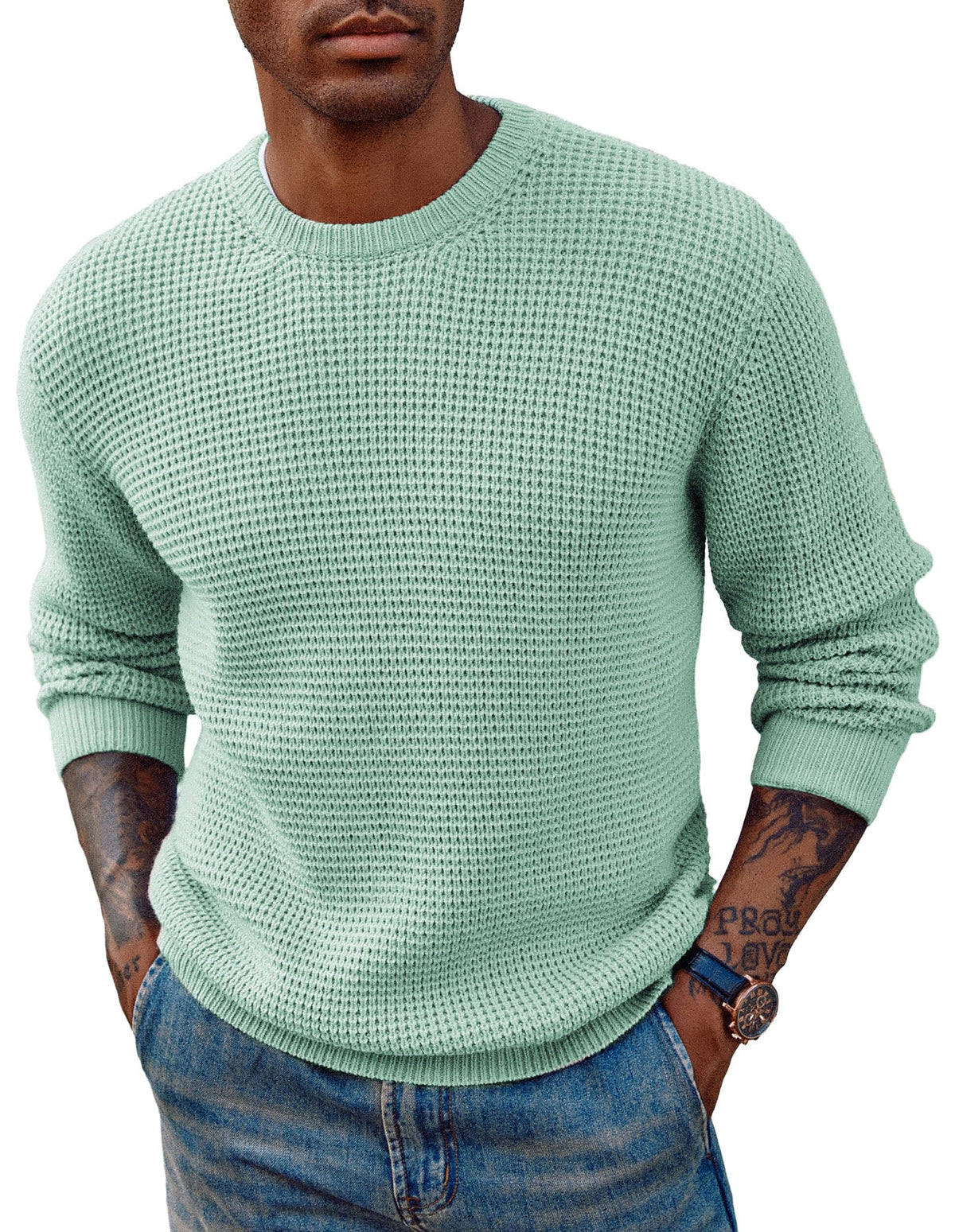 PJ PAUL JONES Mens Waffle Knit Sweaters Casual Crewneck Pullover Sweaters