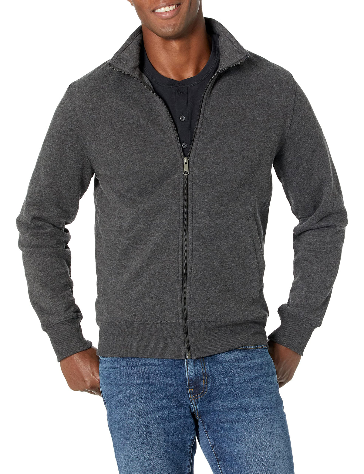 Amazon Essentials Men's Standard Full-Zip Fleece Mock Neck Midweight Sweatshirt with Pockets