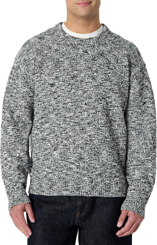Amazon Essentials Men's Relaxed-Fit Two-Tone Heavyweight Crewneck Pullover Sweater, Wool Blend