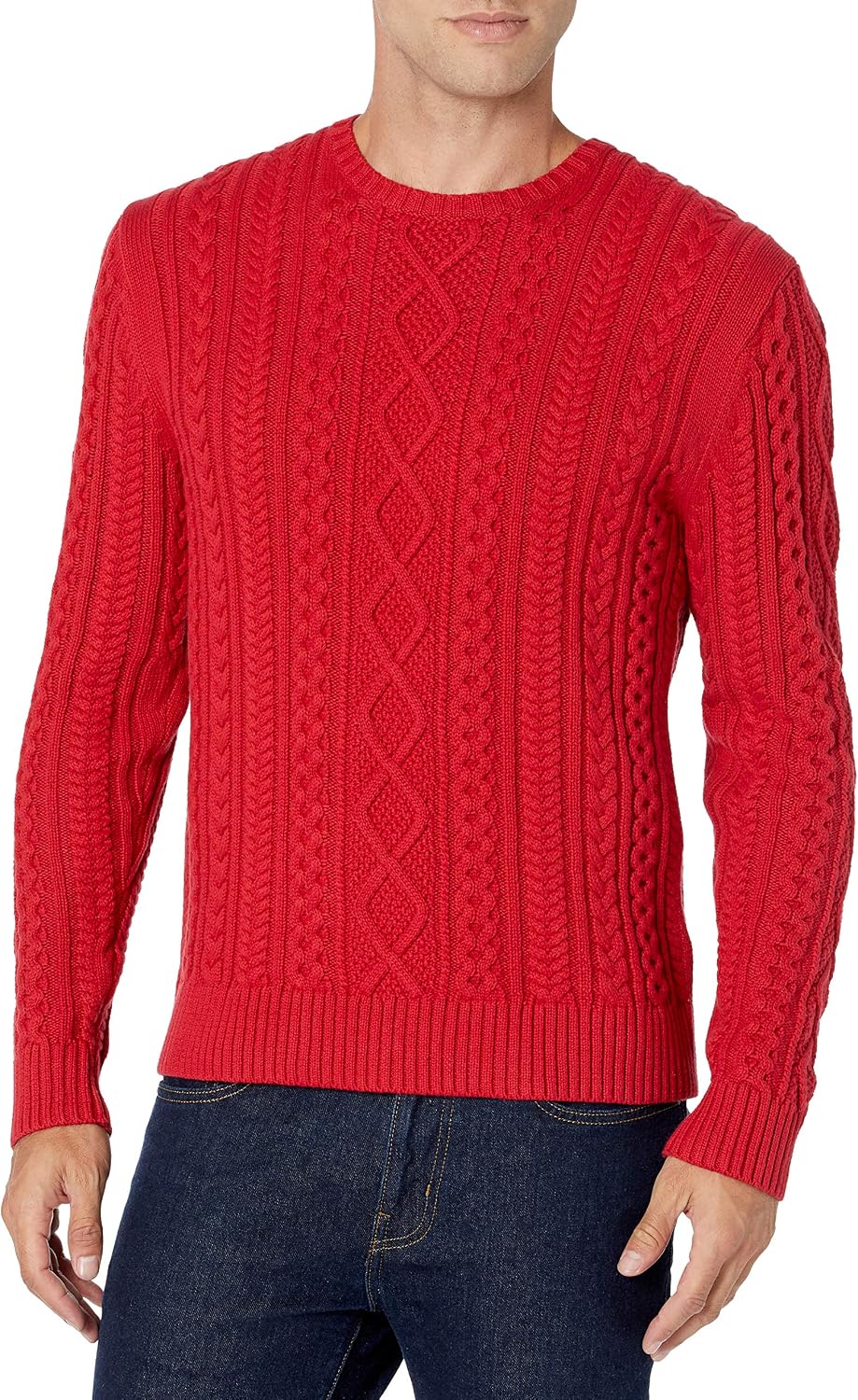 Amazon Essentials Men's Long-Sleeve 100% Cotton Knitted Fisherman Cable Crewneck Sweater