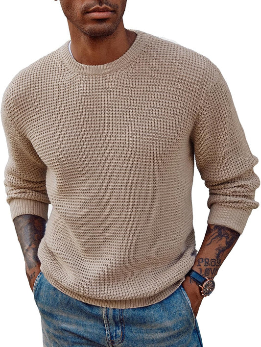 PJ PAUL JONES Mens Waffle Knit Sweaters Casual Crewneck Pullover Sweaters