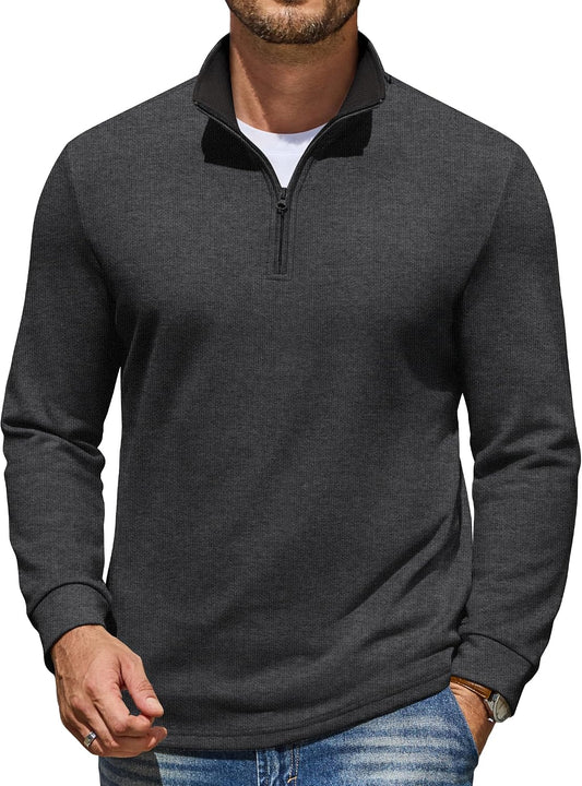 COOFANDY Mens Quarter Zip Pullover Mock Neck Sweatshirt Long Sleeve Sweater