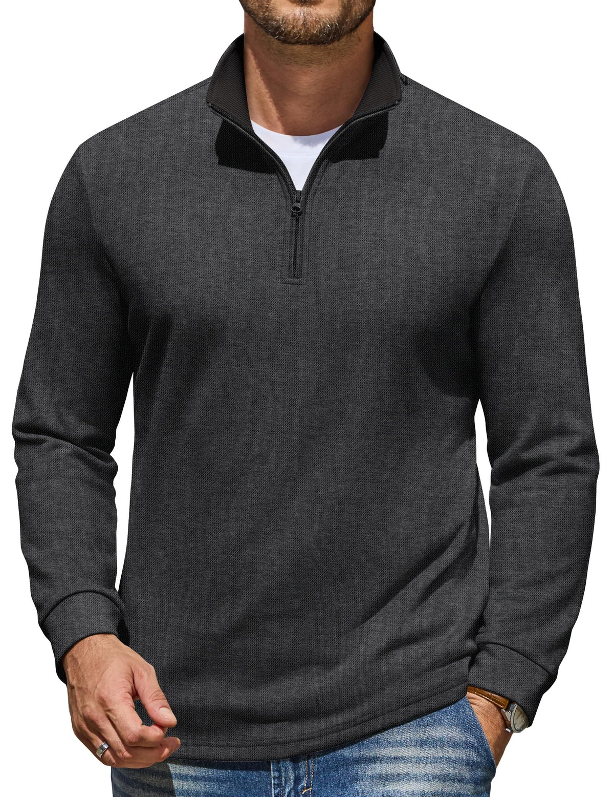 COOFANDY Mens Quarter Zip Pullover Mock Neck Sweatshirt Long Sleeve Sweater