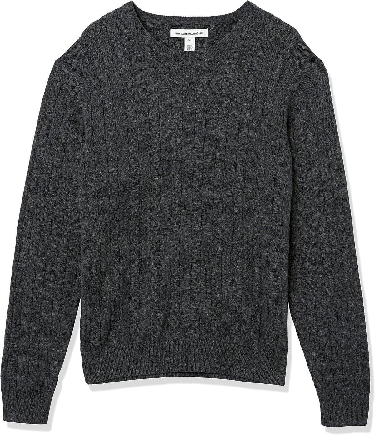Amazon Essentials Men's Cable Knit Cotton Pullover Crewneck Sweater, Ribbed
