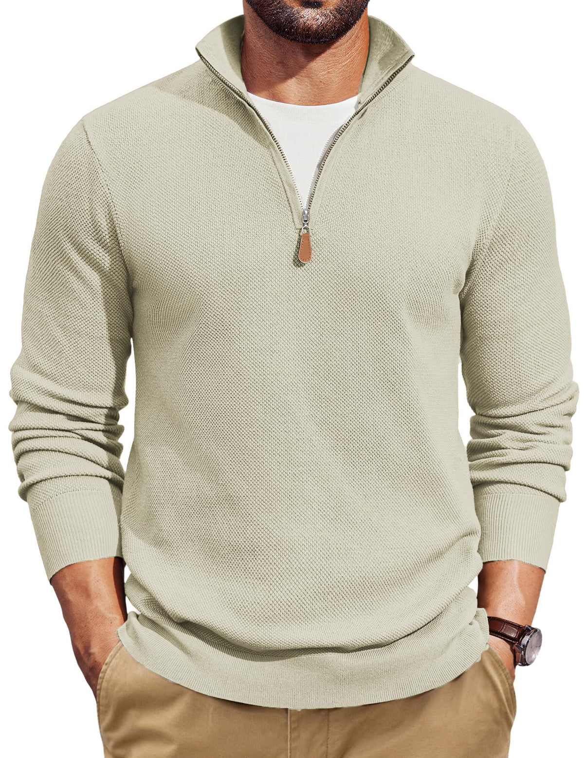 COOFANDY Men's Quarter Zip Pullover Dress Regular Fit Mock Neck Sweater