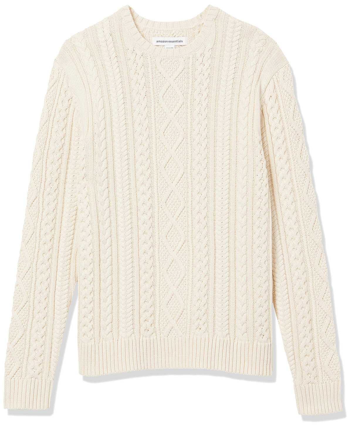Amazon Essentials Men's Long-Sleeve 100% Cotton Knitted Fisherman Cable Crewneck Sweater