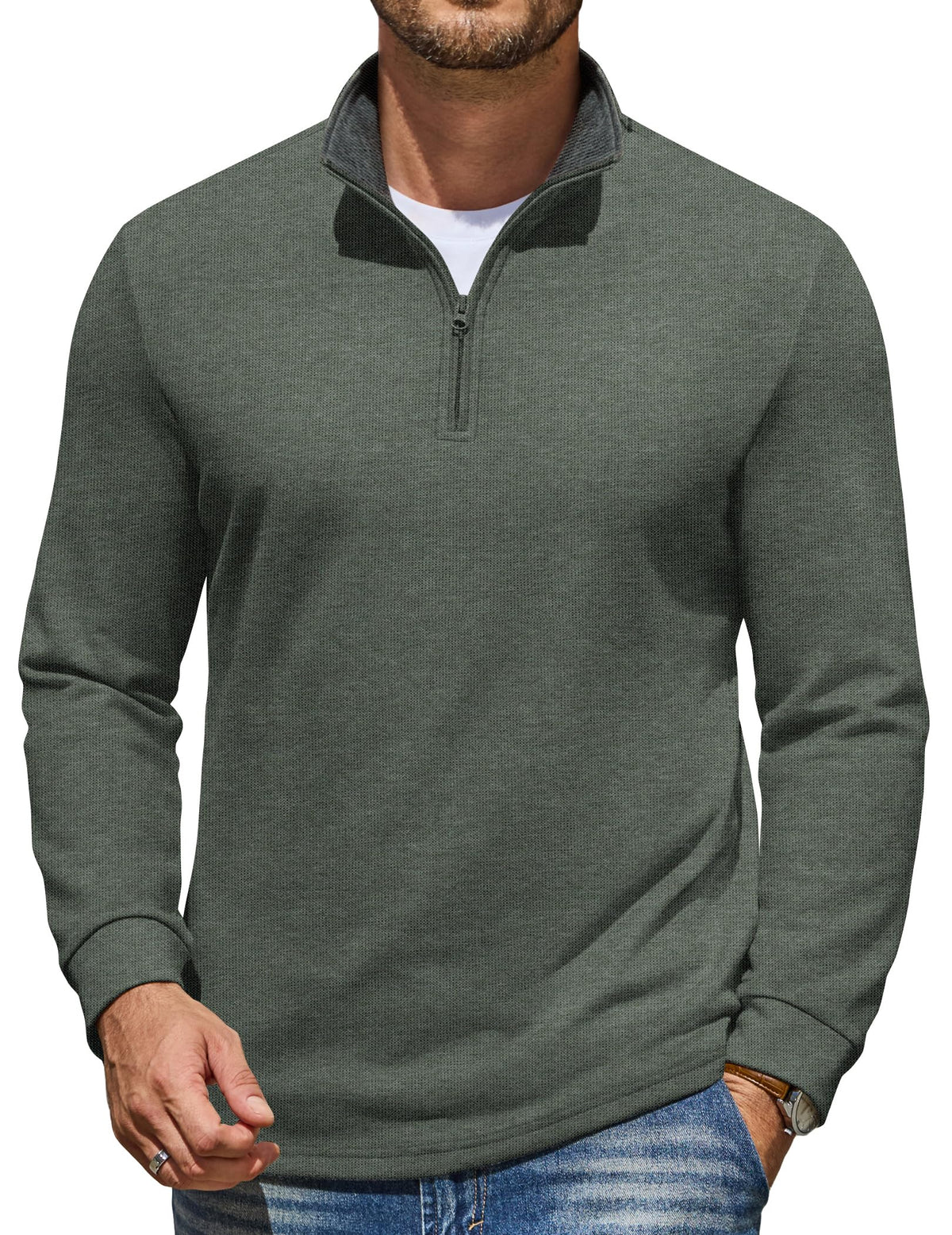 COOFANDY Mens Quarter Zip Pullover Mock Neck Sweatshirt Long Sleeve Sweater