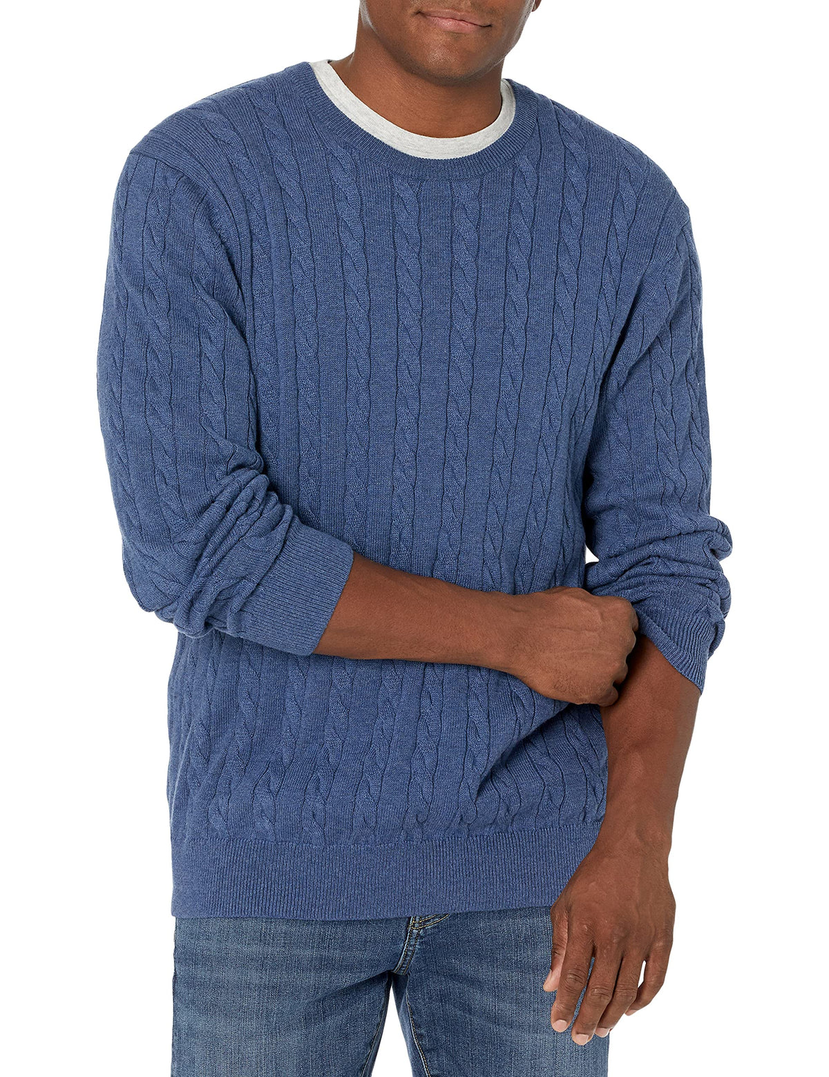 Amazon Essentials Men's Cable Knit Cotton Pullover Crewneck Sweater, Ribbed