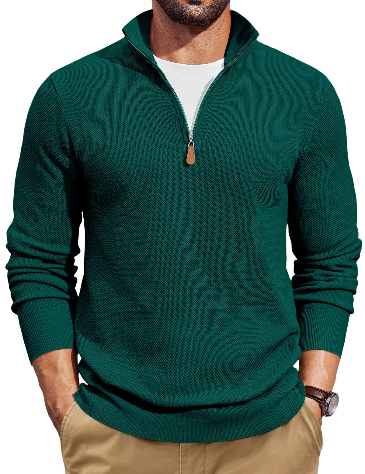 COOFANDY Men's Quarter Zip Pullover Dress Regular Fit Mock Neck Sweater