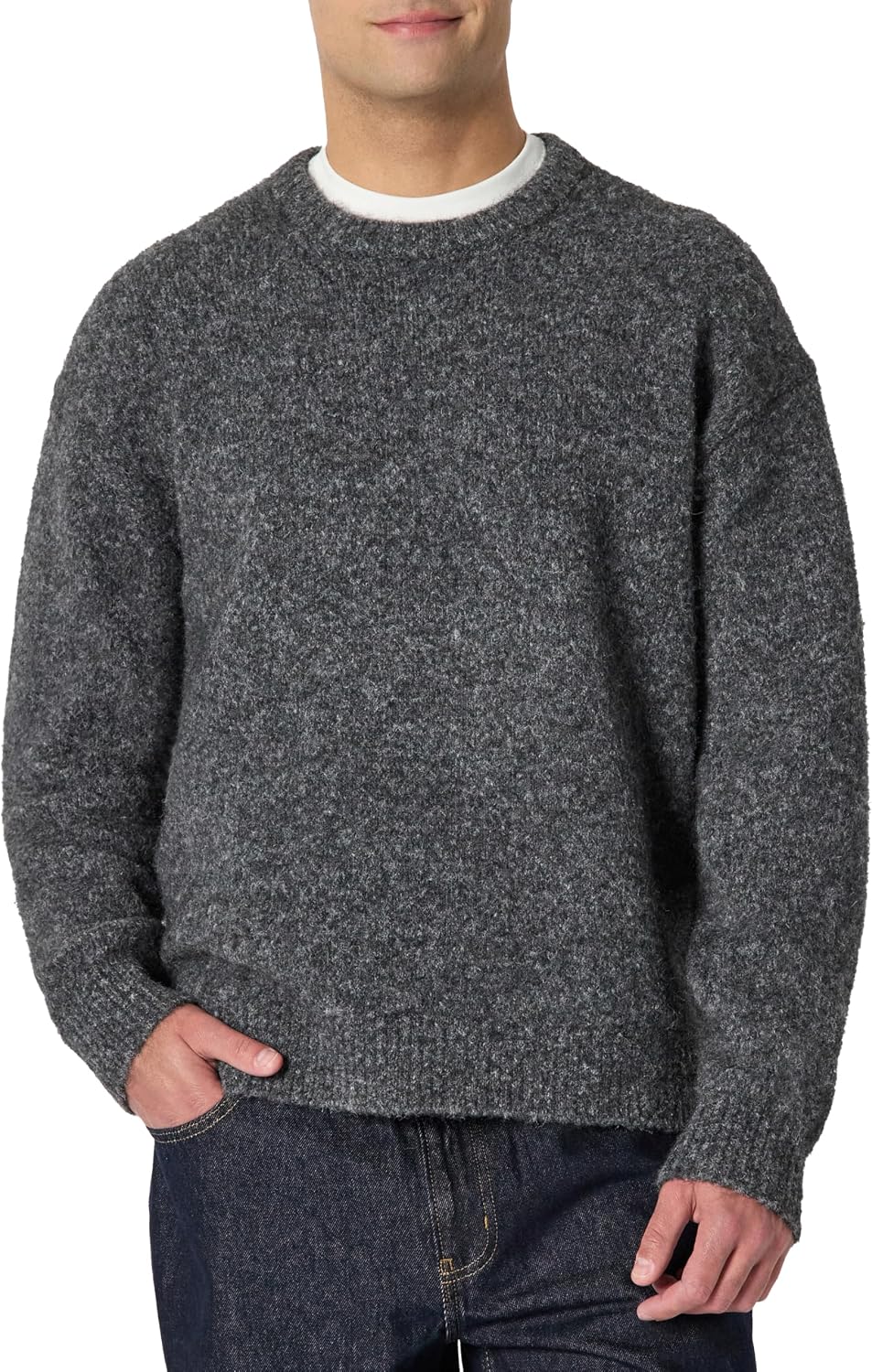 Amazon Essentials Men's Relaxed-Fit Faux Mohair Crewneck Pullover Sweater, Ribbed, Wool Blend, Heavyweight