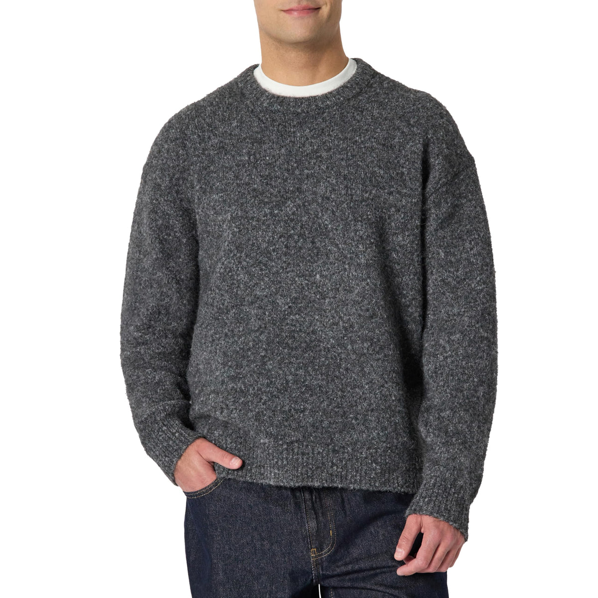 Amazon Essentials Men's Relaxed-Fit Faux Mohair Crewneck Pullover Sweater, Ribbed, Wool Blend, Heavyweight