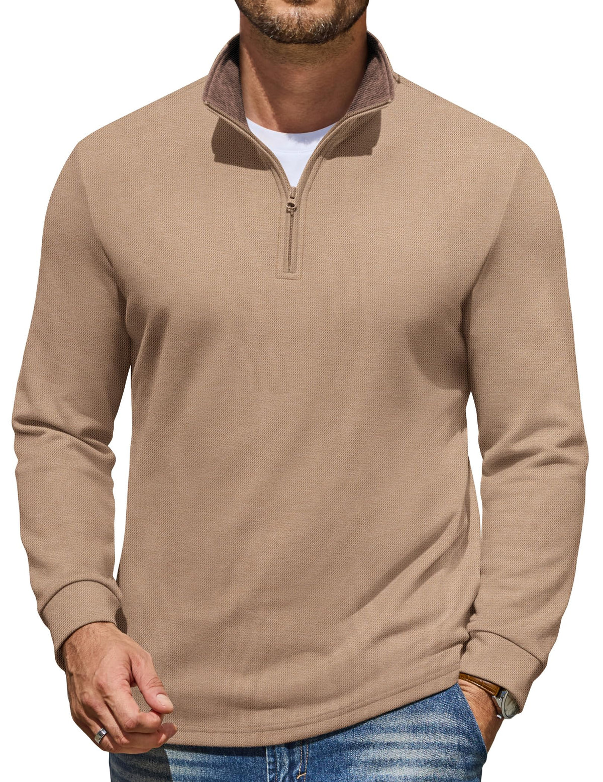 COOFANDY Mens Quarter Zip Pullover Mock Neck Sweatshirt Long Sleeve Sweater