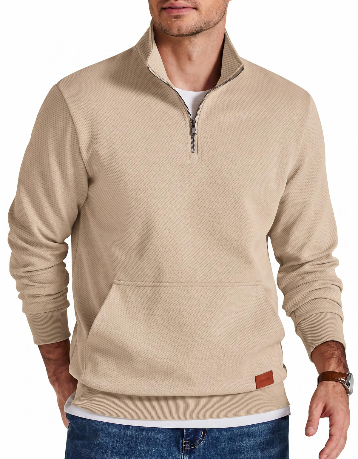 COOFANDY Mens Quarter Zip Pullover Modern Quilted Mock Neck Sweatshirt