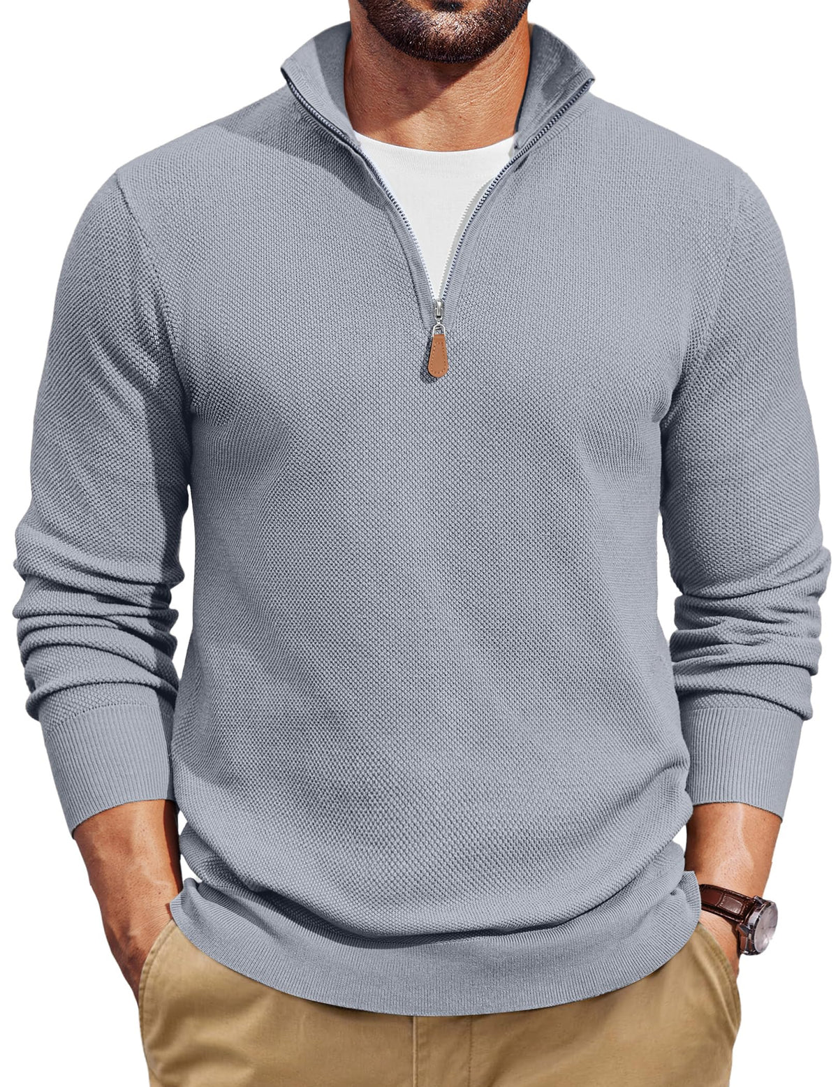COOFANDY Men's Quarter Zip Pullover Dress Regular Fit Mock Neck Sweater